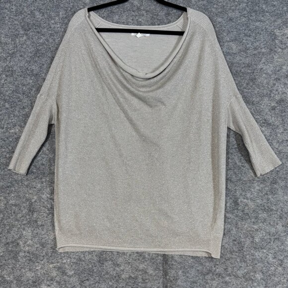 Velvet by Graham & Spencer Metallic Silver Cowl Neck Top 3/4 Sleeve Size S - Picture 2 of 12